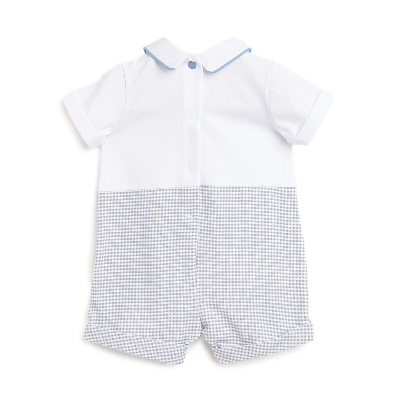 Boys White Checkered Short Sleeve Rompers image number 1